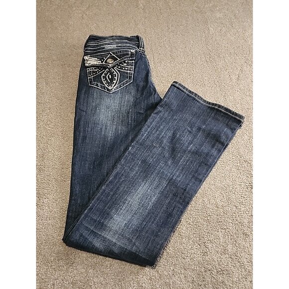 Grace In LA Women's Size 9/28 Embellished Flap Pockets  Heavy Stitch Bootcut - Picture 2 of 16